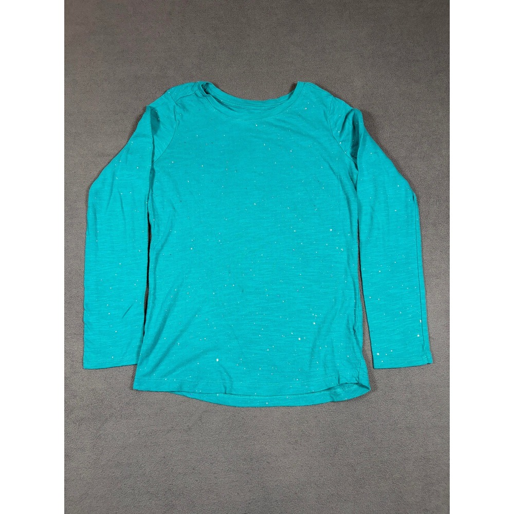 Cat & Jack Long Sleeve Shirt Girls Size L 10/12 Teal Blue Glitter Speckled